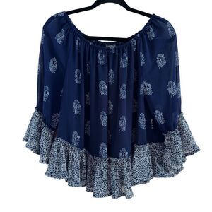Lucky Brand Ruffle Blouse Flowy Relaxed Fit‎ Blue Women’s M